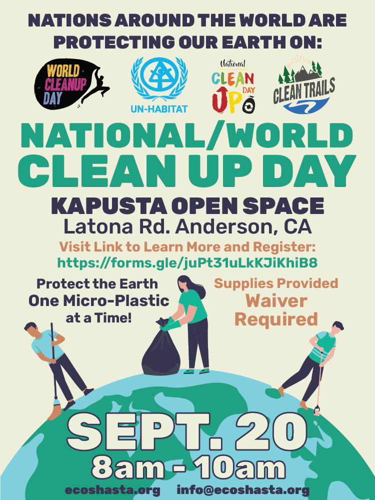 Poster for the community clean up of the Kapusta Open Space in Anderson, CA on September 20, 2026